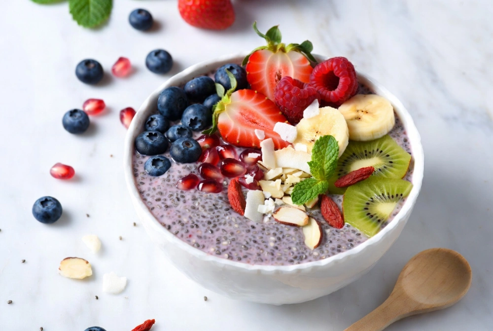 Healthy chia seed smoothie bowl antioxidant rich superfood