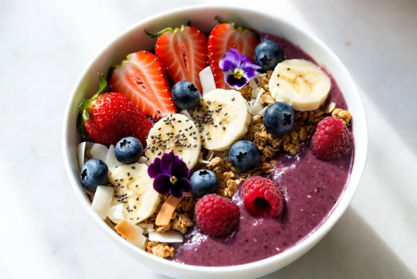 Healthy smoothie bowl with chia seeds and berries