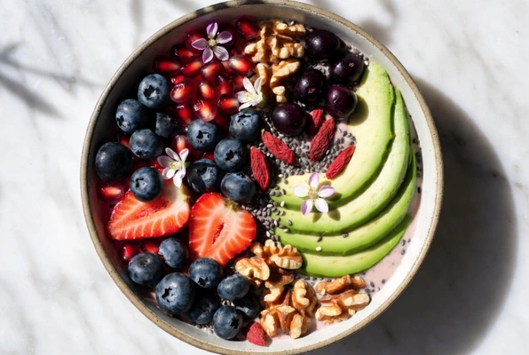 Healthy superfood bowl with chia seeds antioxidants beauty foods