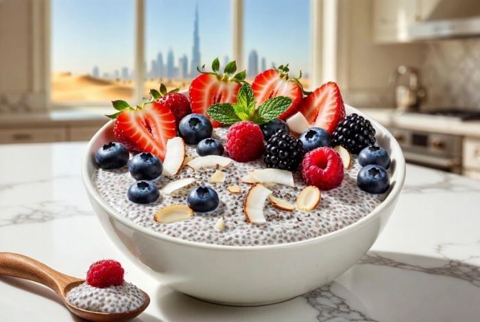 Chia seed pudding with berries vegan recipe UAE