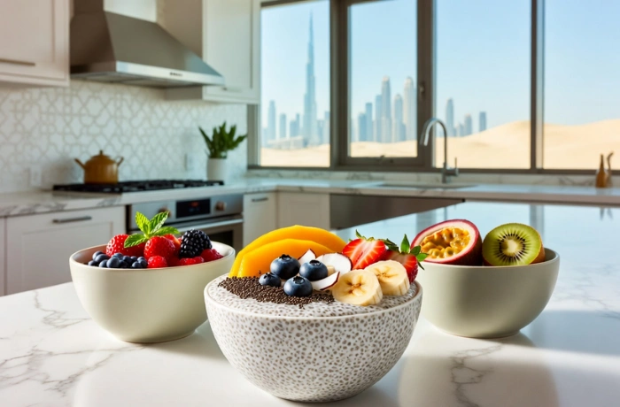 Healthy superfood bowls with chia seeds in UAE kitchen