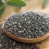 Chia seeds in a spoon showing plant-based protein content